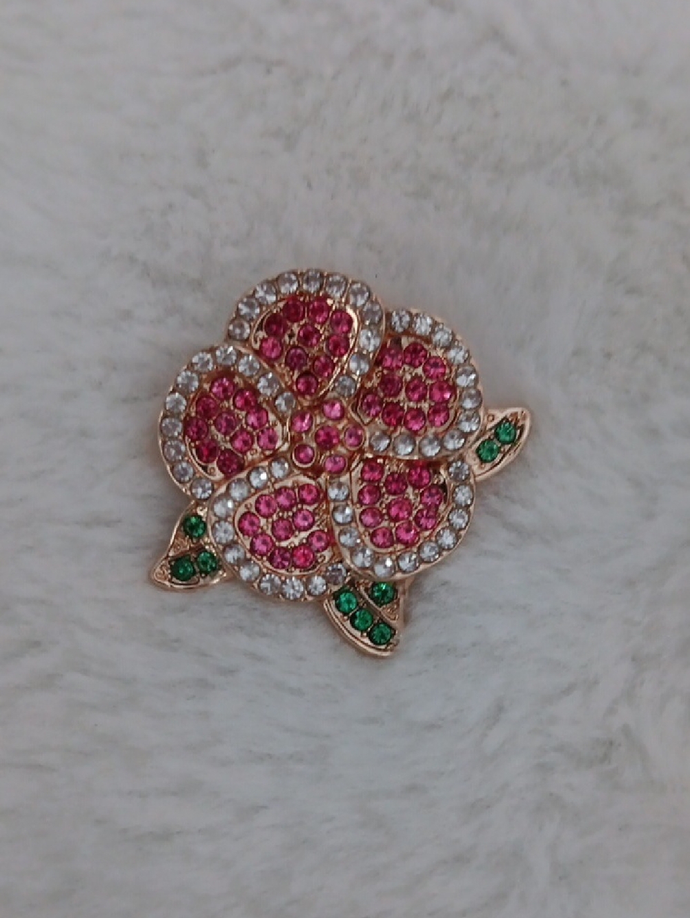 NIB Anne Klein Pink & Clear Rhinestones Rose Flower Brooch Pin Gold Tone